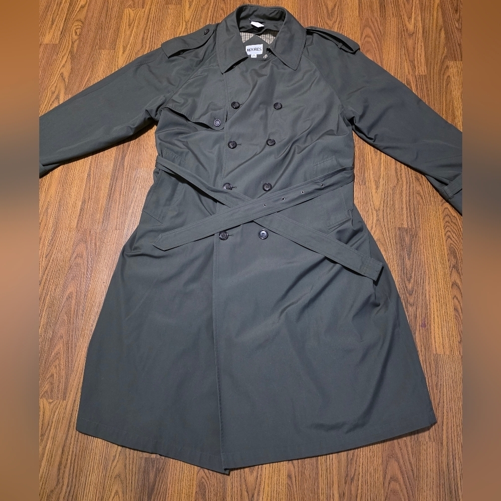 Moores Men’s Gray Double-Breasted Belted Trench Coat Rain Size 46 Regular A75 - Picture 2 of 14